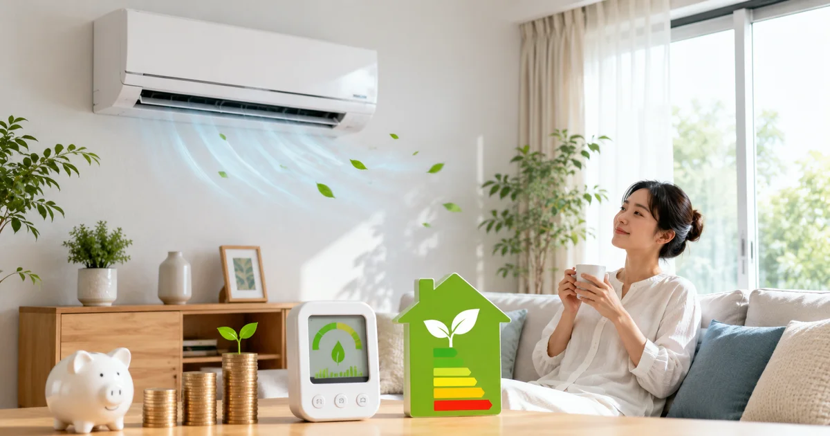 エアコンの電気代節約をイメージした省エネ住宅の画像