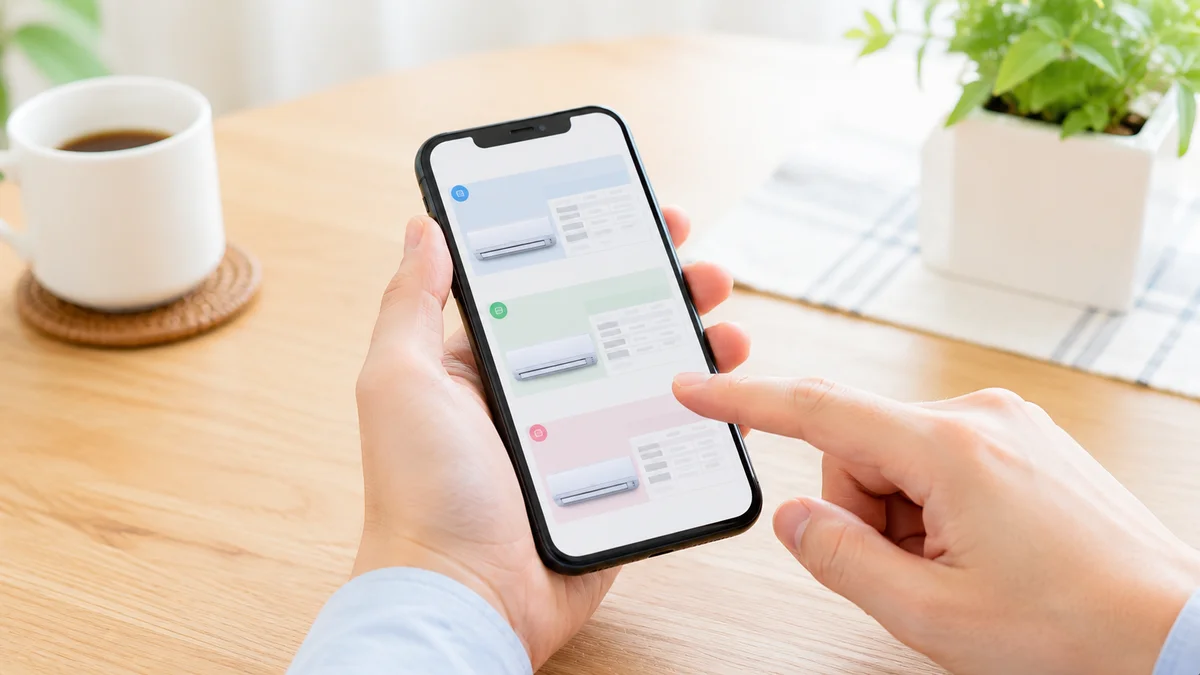 スマートフォンで複数の業者の見積もりを比較している手元