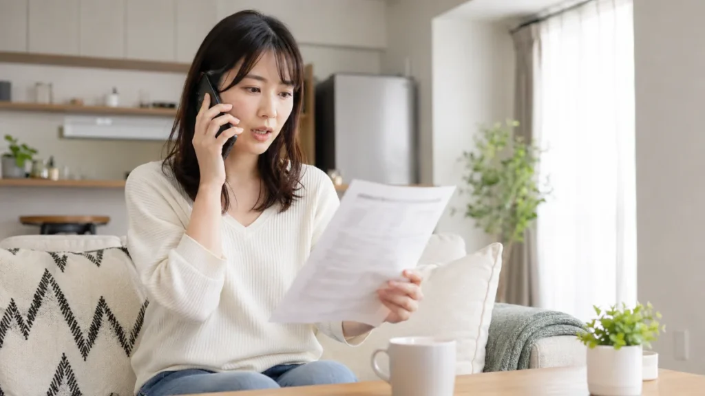 管理会社に電話で相談する賃貸マンションの女性