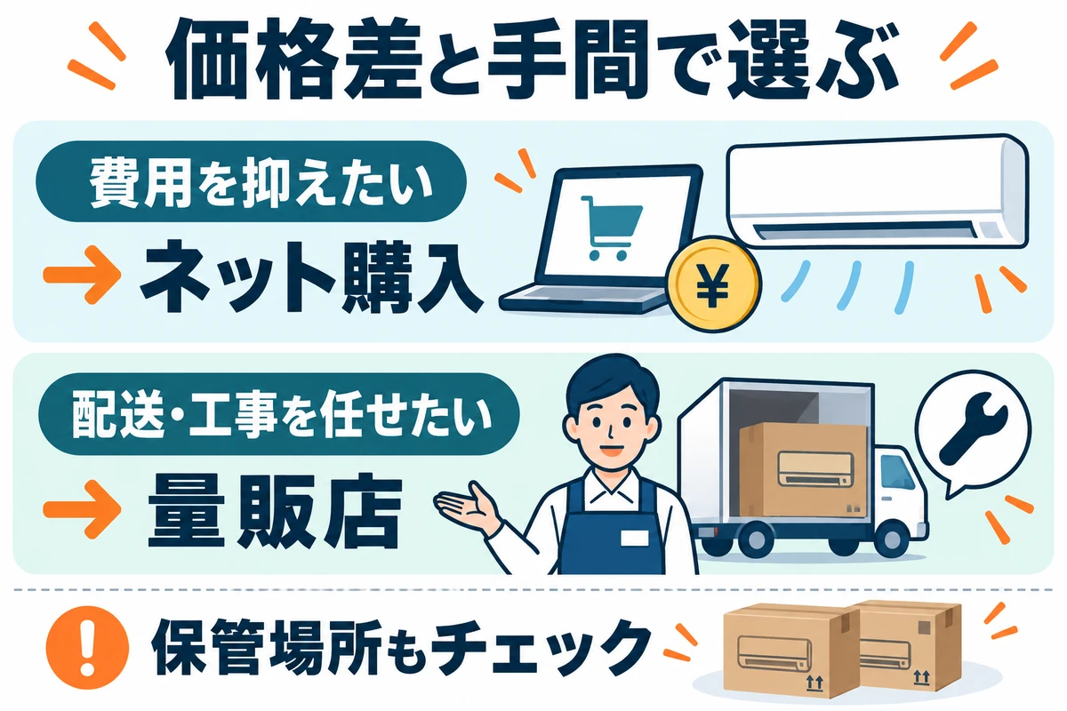 費用を抑えたい場合と配送・工事をまとめて任せたい場合の購入先の選び方